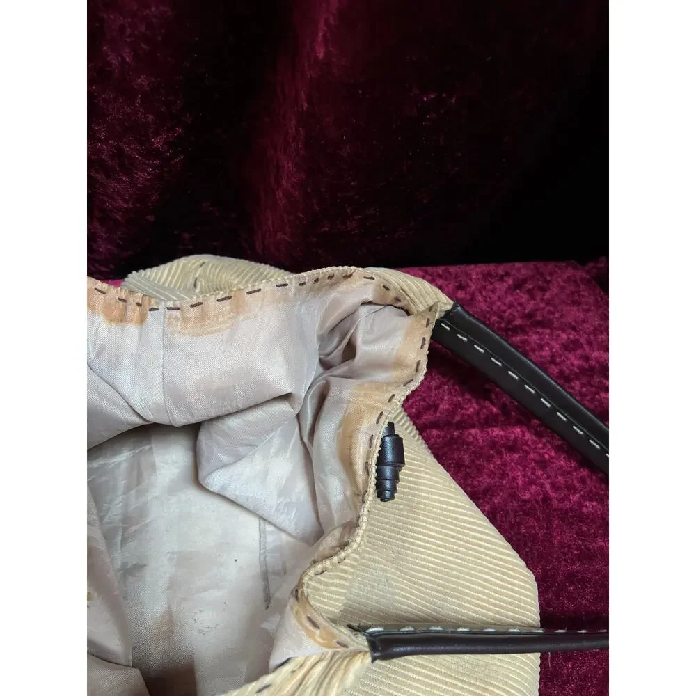 Vintage Moda International Corduroy Shoulder Bag - Tan Cotton Brown PVC Tote